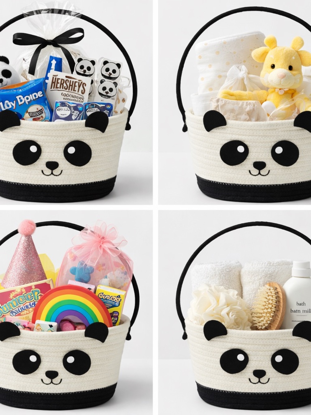 Panda Rope Basket Bag in‎ Black and Cream